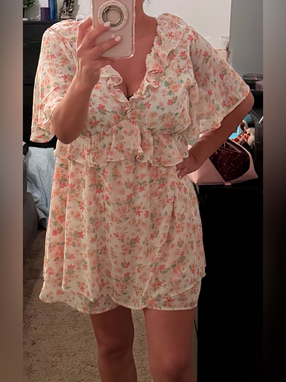 Women's Floral Ruffle V-Neck romper with ruffle detail